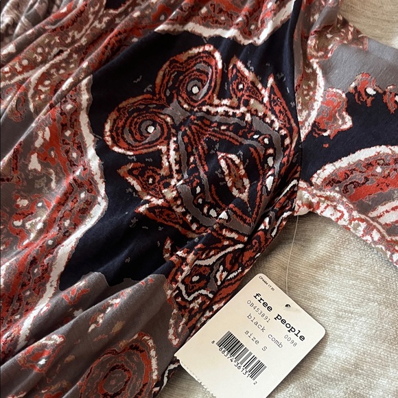 Free People Paisley Wrap Blouse in Gray and Red - Picture 2 of 5